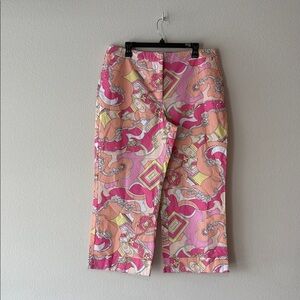 Multicolor Trousers with pink and orange paisley design -similar to Pucci